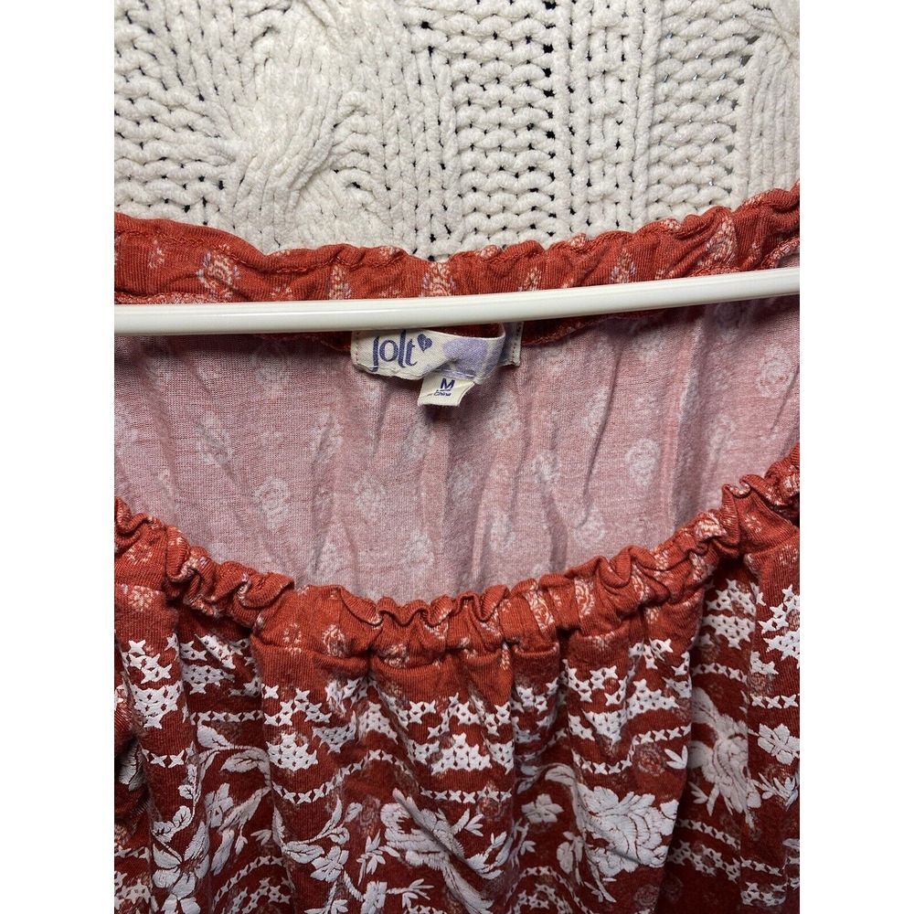 JOLT‎ M Burnt Orange Floral Print Off Shoulder Crop Top Boho Flowy - Picture 3 of 9